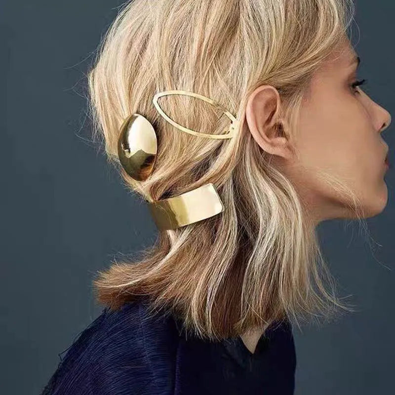 Geometric Glossy Metal Hairgrips – Elegant Gold & Silver Barrettes