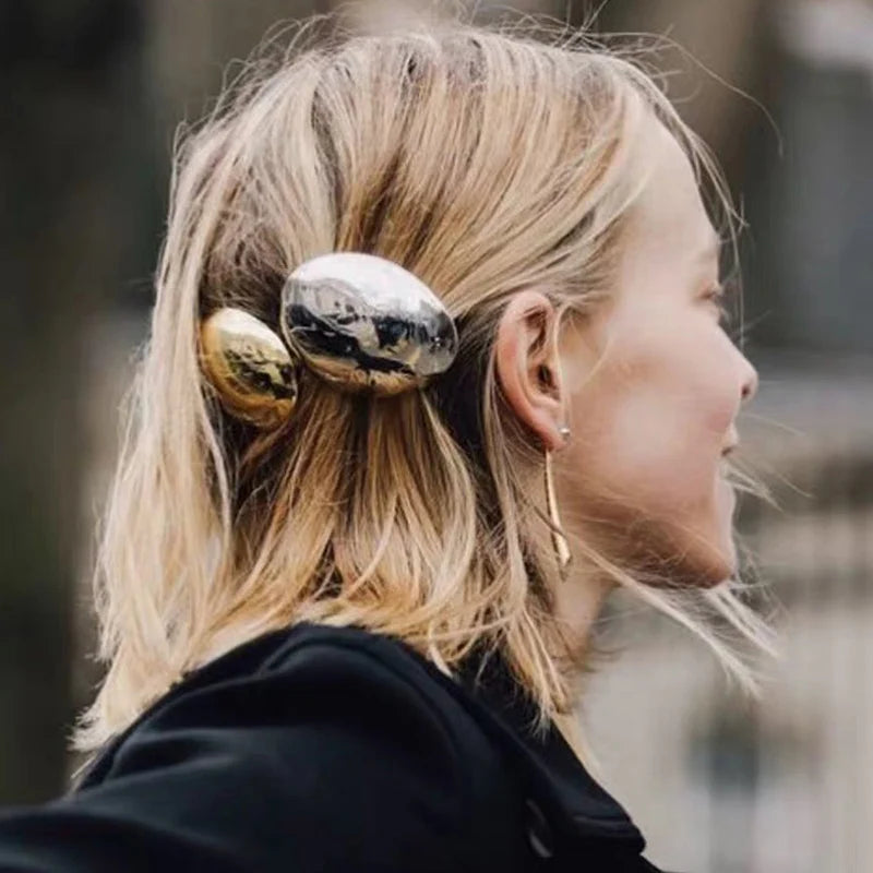 Geometric Glossy Metal Hairgrips – Elegant Gold & Silver Barrettes