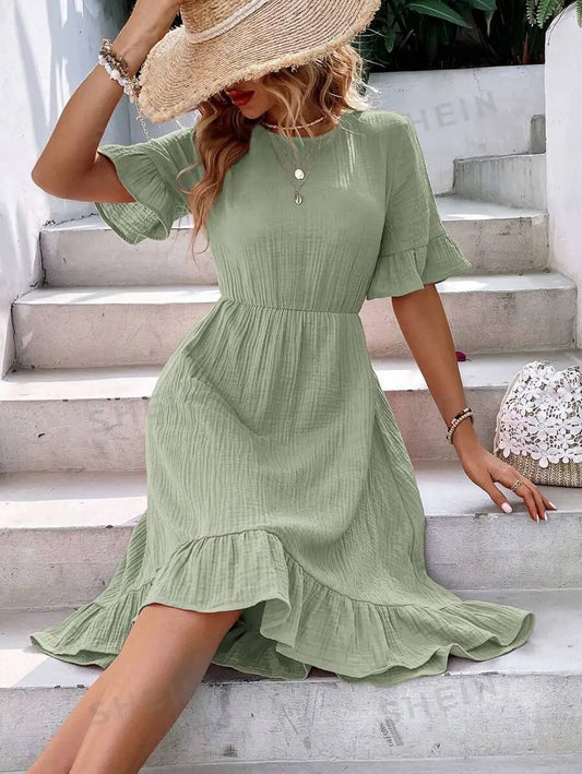 Casual Lace-Up Short Sleeve Dress – Spring/Summer