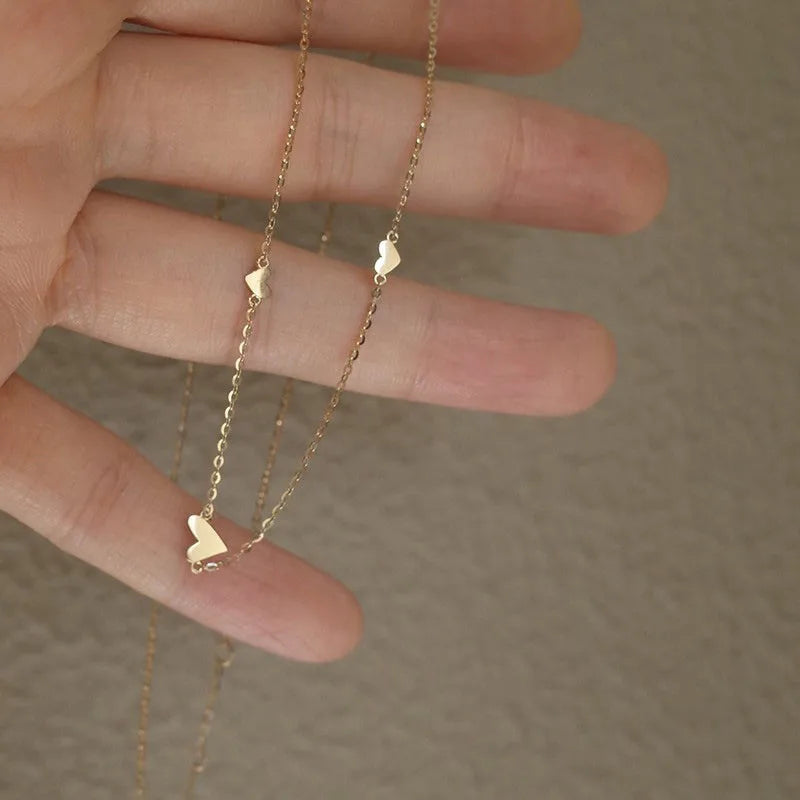 Minimalist Tiny Hearts Choker – Delicate Gold-Plated Necklace