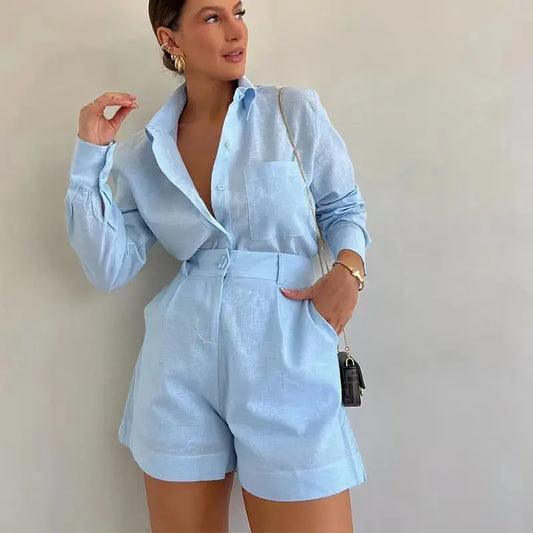 Elegant 2-Piece Blouse & Shorts Set