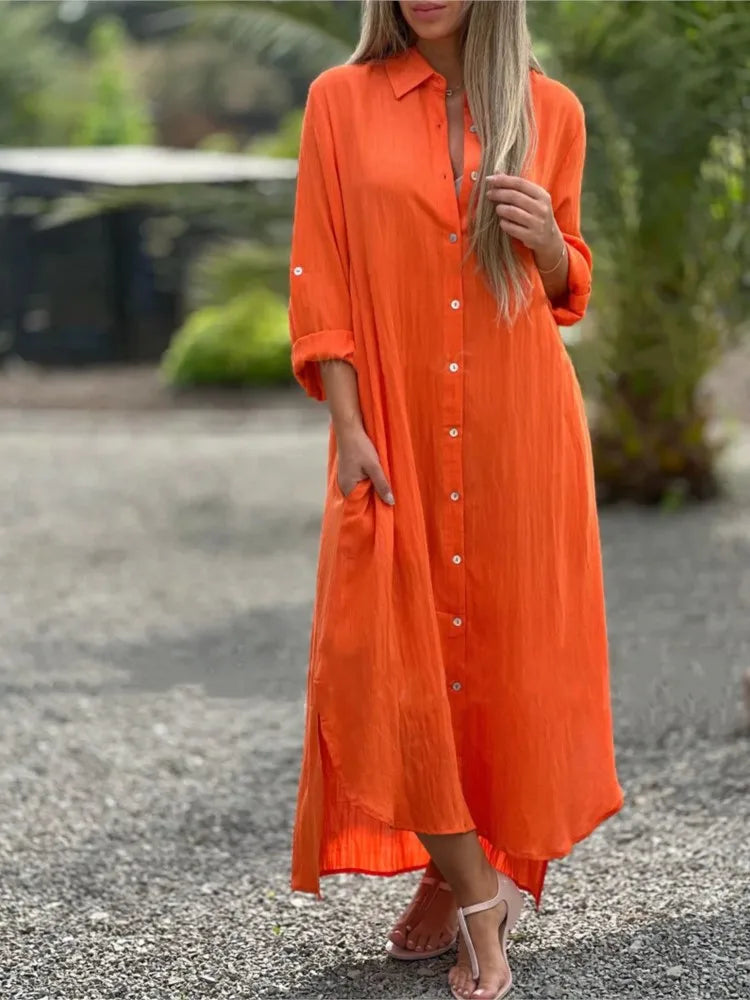 Cotton Linen Long Shirt Dress – Effortless & Chic