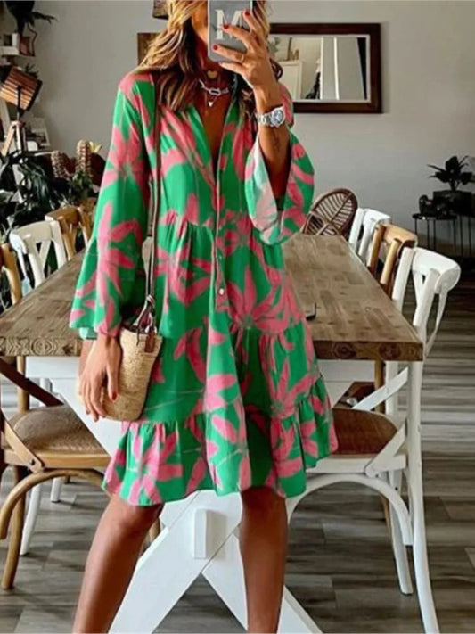 Boho Flare Sleeve Shirt Dress – Chic & Effortless