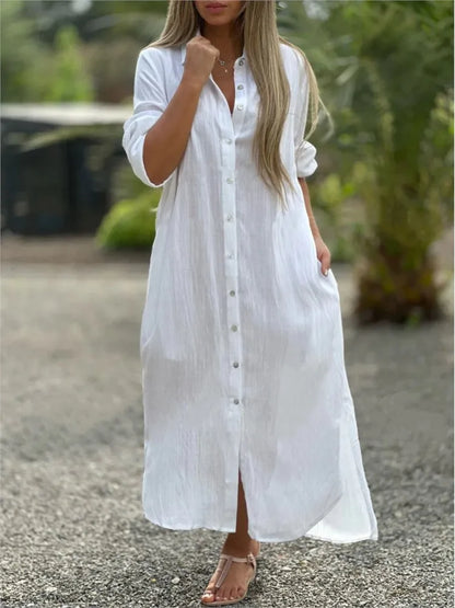 Cotton Linen Long Shirt Dress – Effortless & Chic