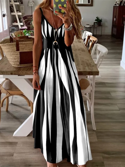 Striped Sleeveless Maxi Dress – Elegant & Versatile