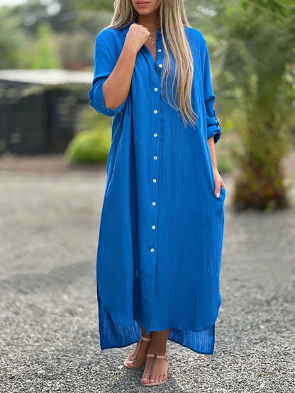 Cotton Linen Long Shirt Dress – Effortless & Chic