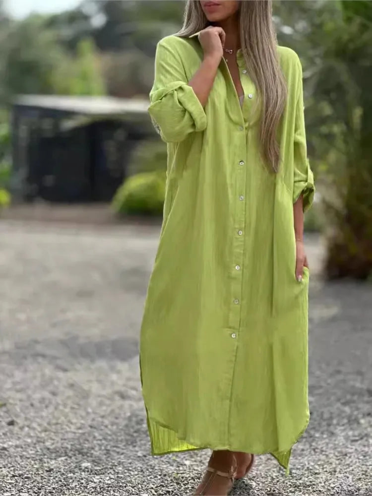 Cotton Linen Long Shirt Dress – Effortless & Chic