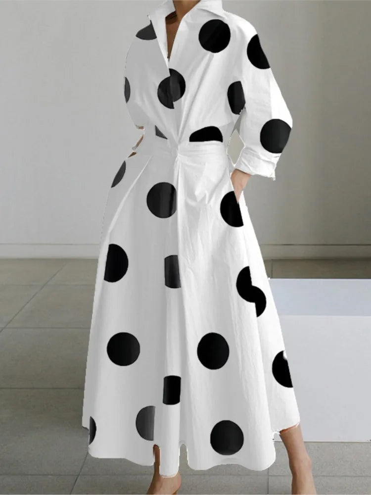 Polka Dot V-Neck Maxi Dress – Elegant & Timeless