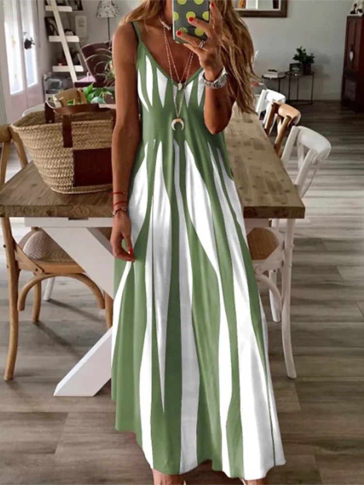 Striped Sleeveless Maxi Dress – Elegant & Versatile