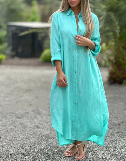 Cotton Linen Long Shirt Dress – Effortless & Chic