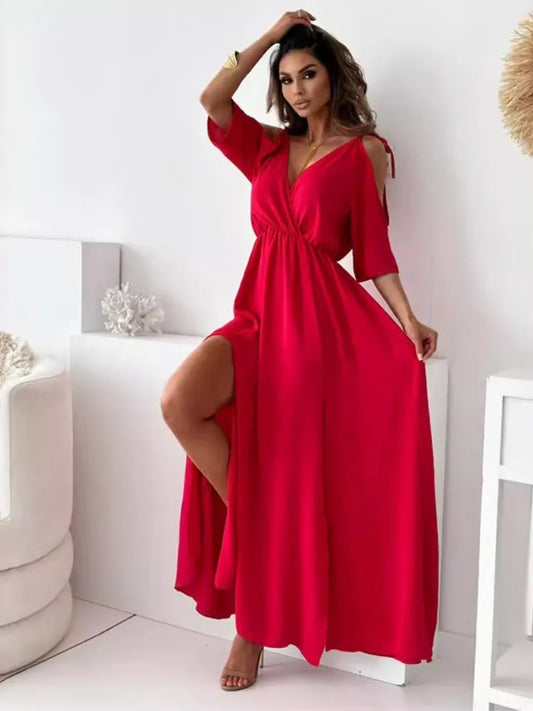 Summer Off-Shoulder Slit Dress – Effortless Elegance