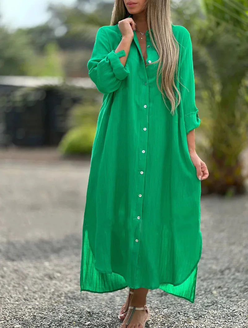 Cotton Linen Long Shirt Dress – Effortless & Chic