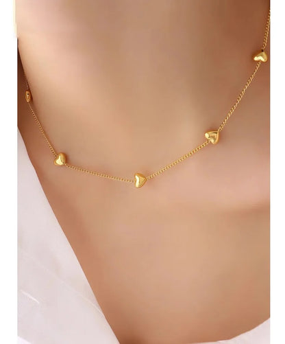 Minimalist Tiny Hearts Choker – Delicate Gold-Plated Necklace