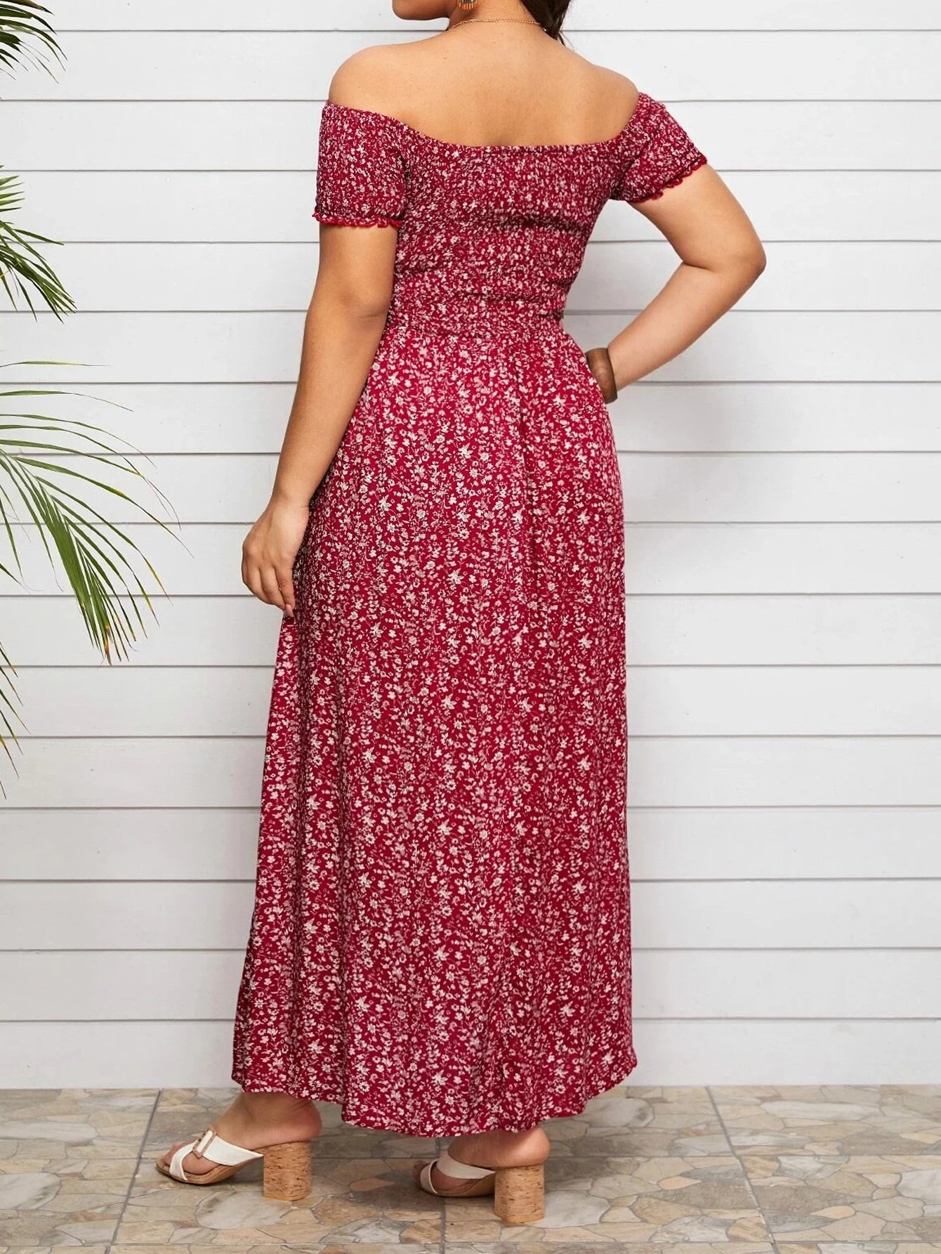 Boho Off-Shoulder Floral Maxi Dress – Plus Size Elegance