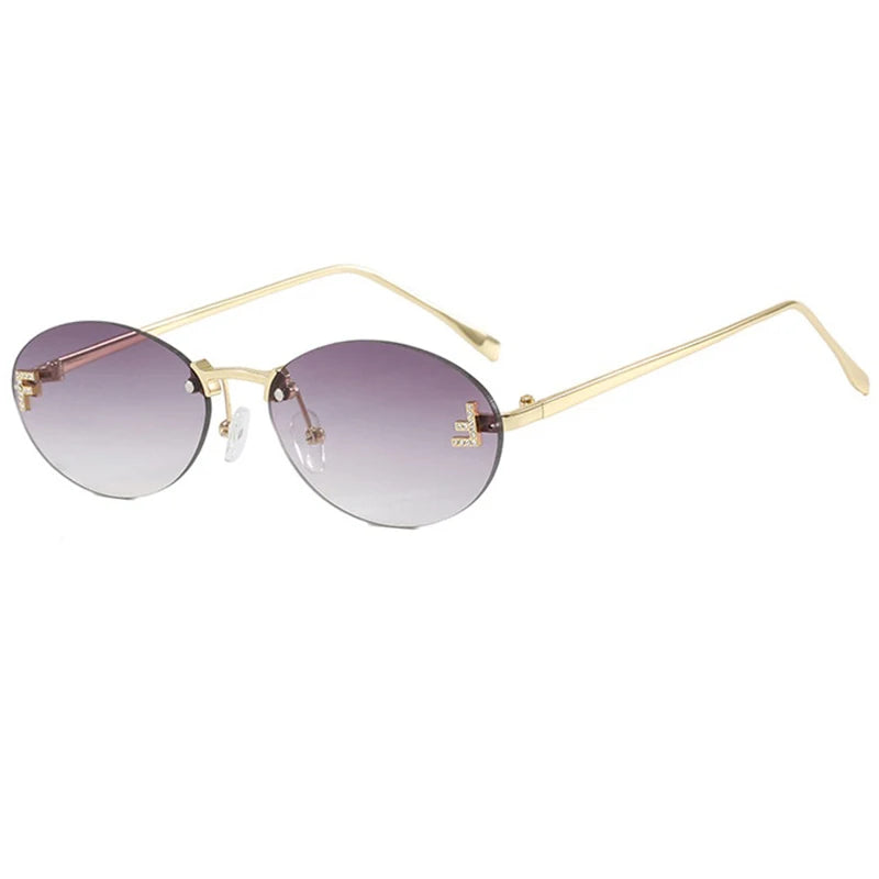 Rimless Oval Sunglasses – Luxury Small Frame Shades