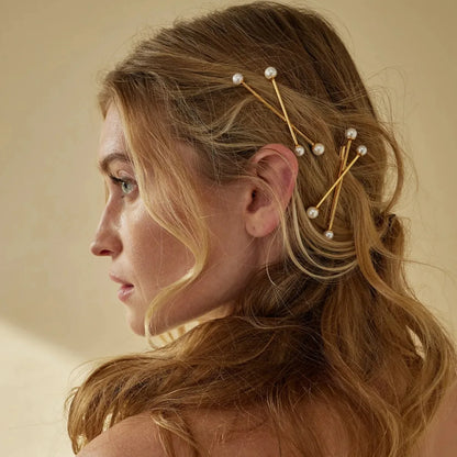 Golden Pearl Cross Hairpins – Elegant Bridal Hair Accessories