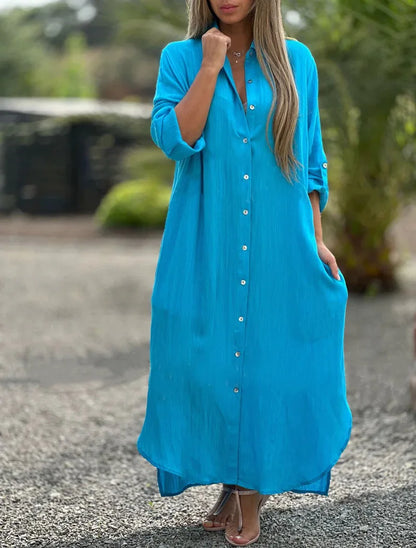 Cotton Linen Long Shirt Dress – Effortless & Chic