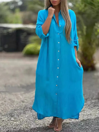 Cotton Linen Long Shirt Dress – Effortless & Chic