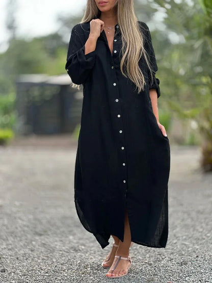 Cotton Linen Long Shirt Dress – Effortless & Chic