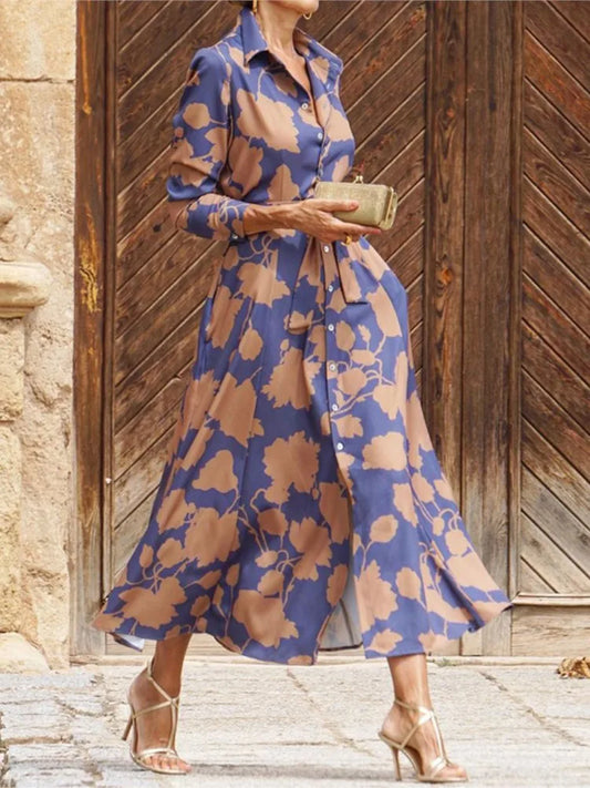 Printed Waist Strap Shirt Dress – Elegant & Stylish