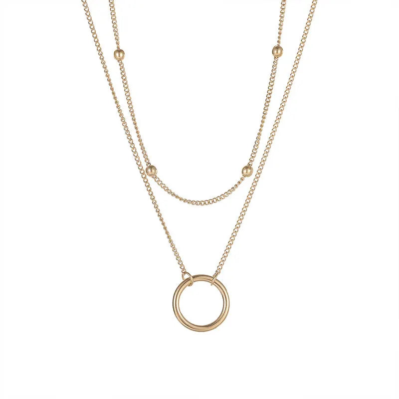 INS Layered Cross & Ring Necklace – Gold Plated Stainless Steel