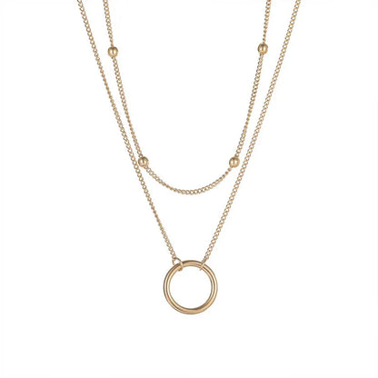 INS Layered Cross & Ring Necklace – Gold Plated Stainless Steel