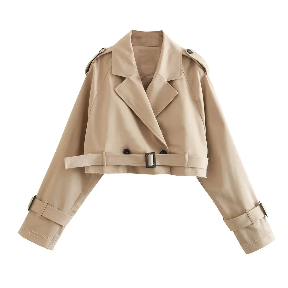 Belted Cropped Trench Jacket – Vintage Spring Streetwear