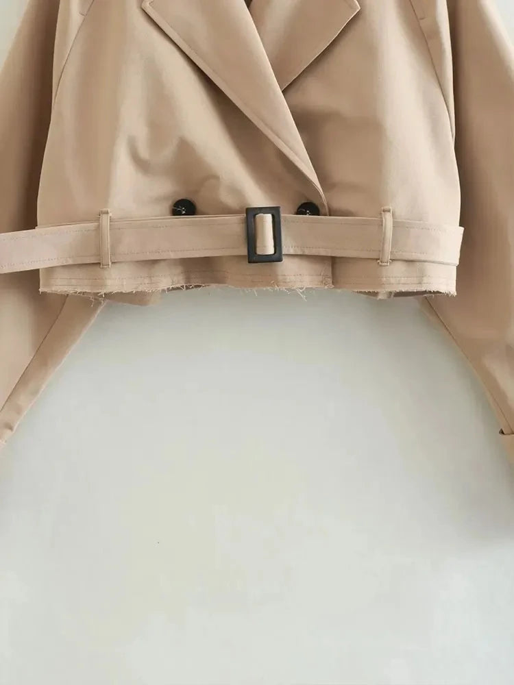 Belted Cropped Trench Jacket – Vintage Spring Streetwear