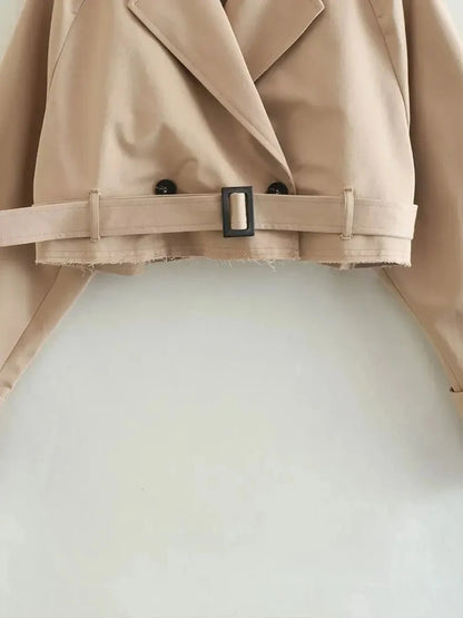 Belted Cropped Trench Jacket – Vintage Spring Streetwear