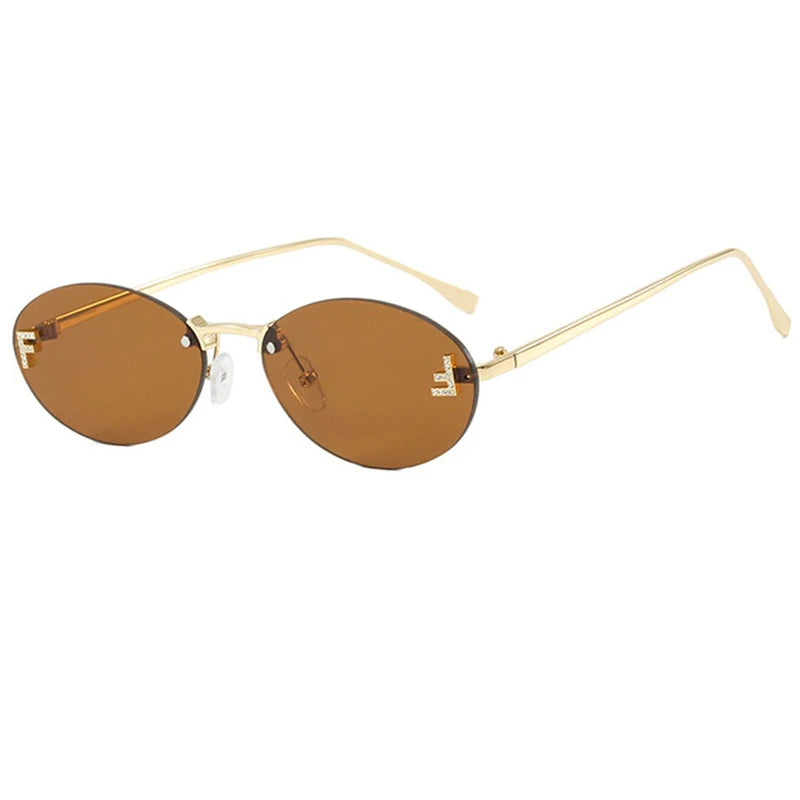 Rimless Oval Sunglasses – Luxury Small Frame Shades